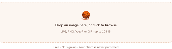 Upload box of the crochet chart maker: drop an image or click to browse