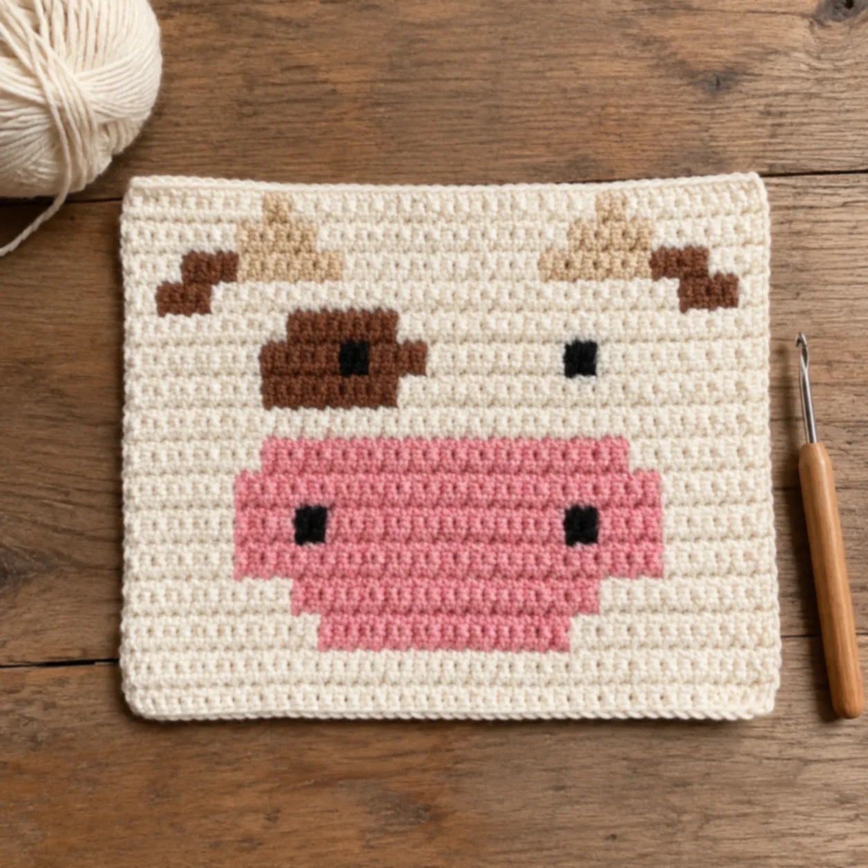 Cow Face — finished crochet piece inspiration