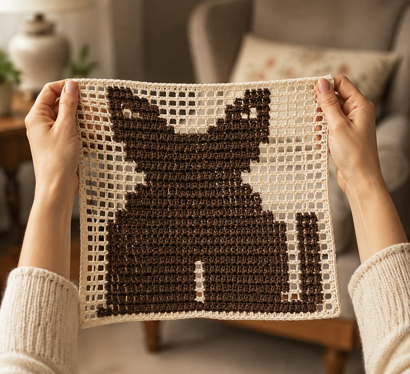 Sitting Cat (Filet) — finished crochet piece inspiration