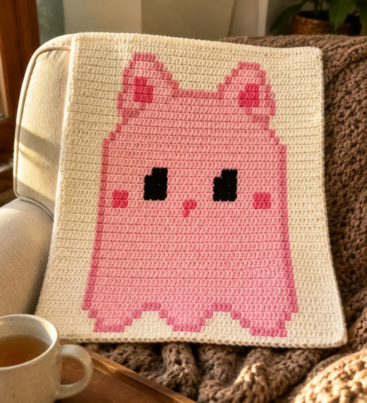 Blush Ghost Cat — finished crochet piece inspiration