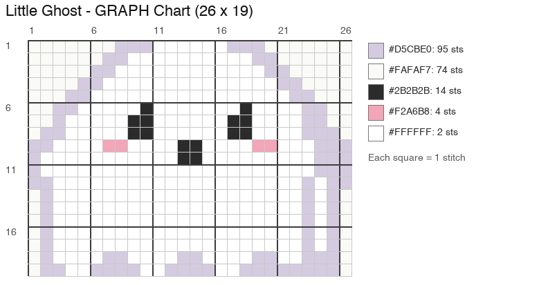 Little Ghost (Classic White) crochet chart, 26 × 19 stitches, 6 colors