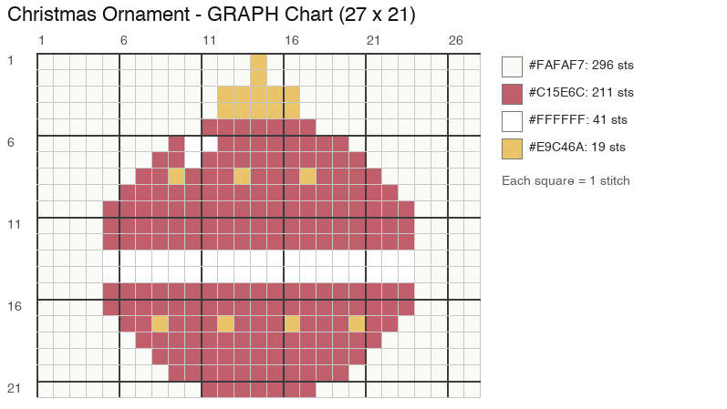 Bola de Navidad — gráfico de crochet gratis, 27 × 21 puntos, 4 colores