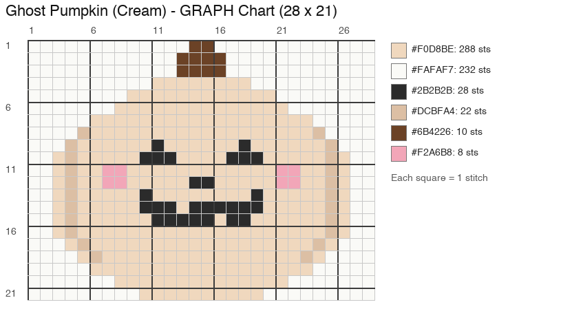Ghost Pumpkin (Cream) crochet chart, 28 × 21 stitches, 6 colors