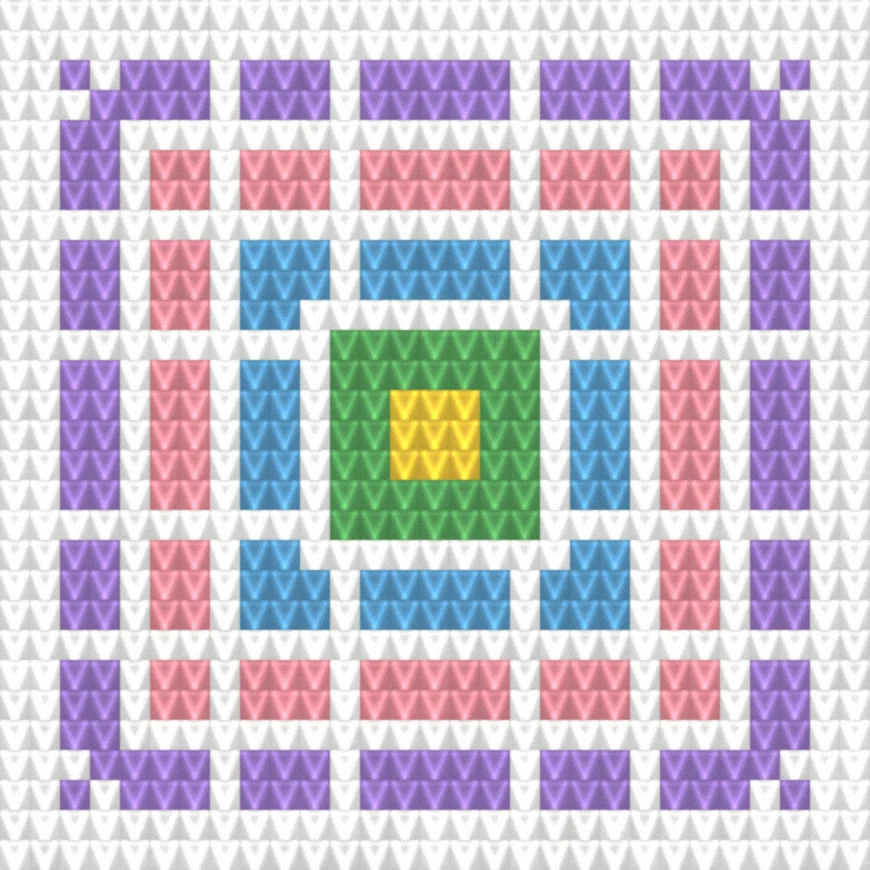 Granny Square — Rainbow as worked crochet fabric — simulated stitch texture