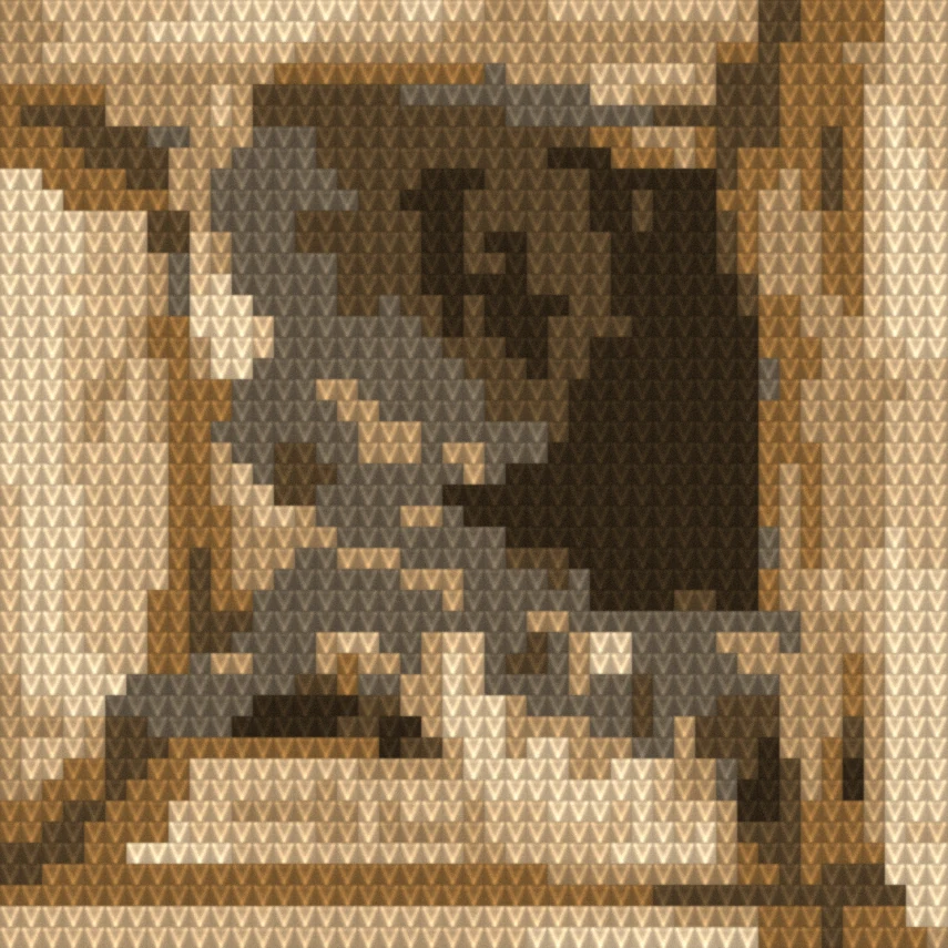 Gato Gris en una Caja en crochet tejido — textura de punto simulada a partir del gráfico