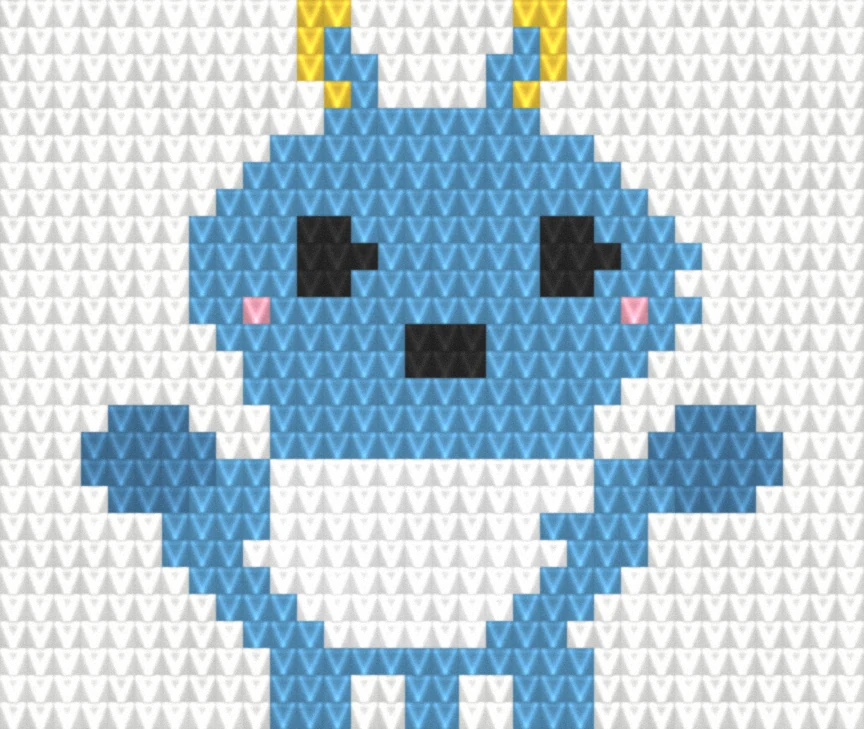 Blue dragon motif as worked crochet fabric — simulated stitch texture from a flat chart