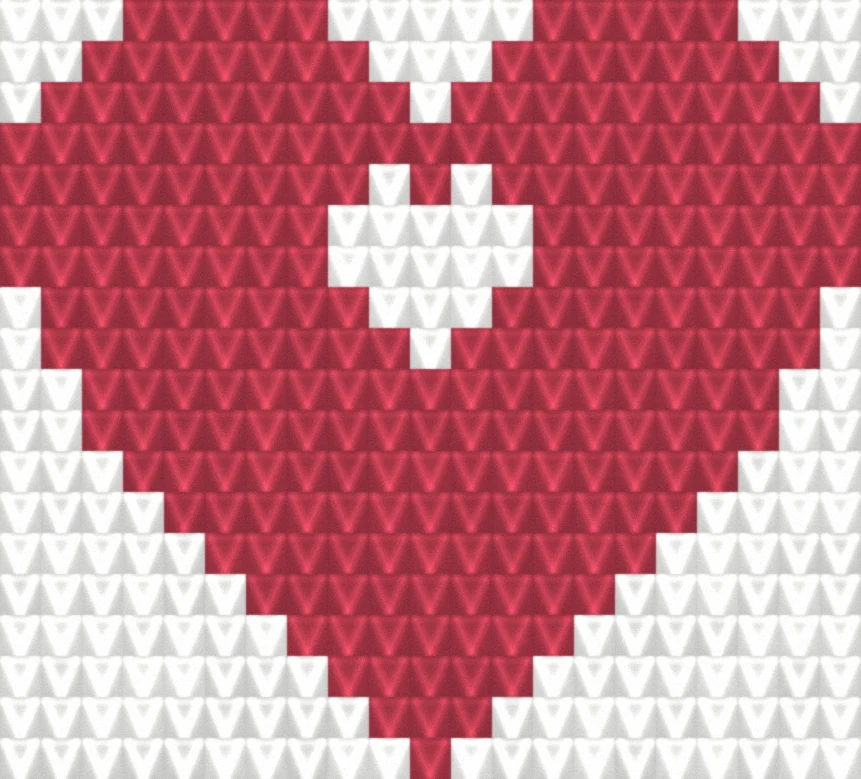 Heart (Filet) as worked crochet fabric — simulated stitch texture