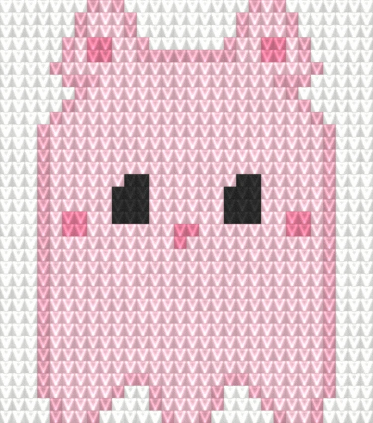 Blush Ghost Cat as worked crochet fabric — simulated stitch texture